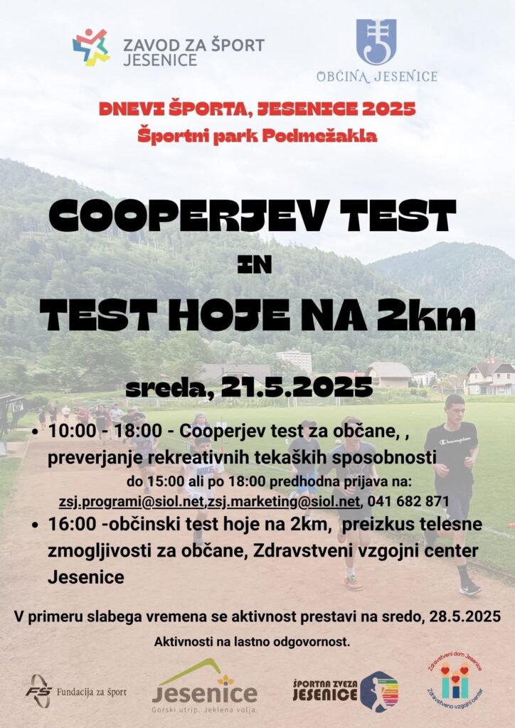 Vabilo na cooperjev test in test hoje na 2km, 21. maj 2025