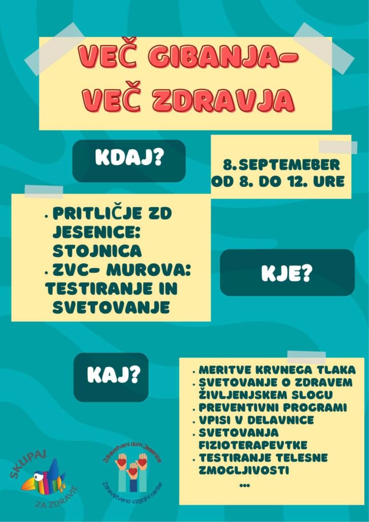 plakat več gibanja več zdravja